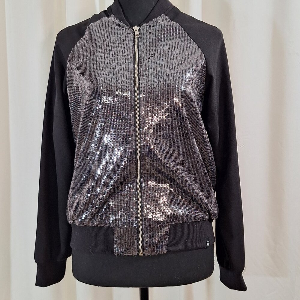 Sequin Bomber Jacket Black Silver Womens Juniors Large Rebel Alliance Star Wars